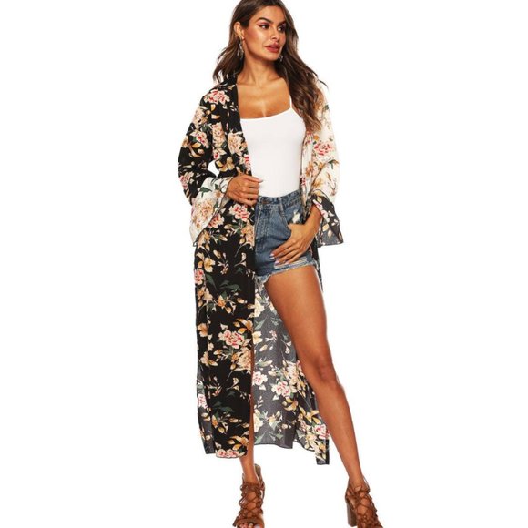 ⭐NEW, CHIC**- Floral Long Sleeve Side Slit Kimono | OFFERS WELCOME! - Picture 2 of 7